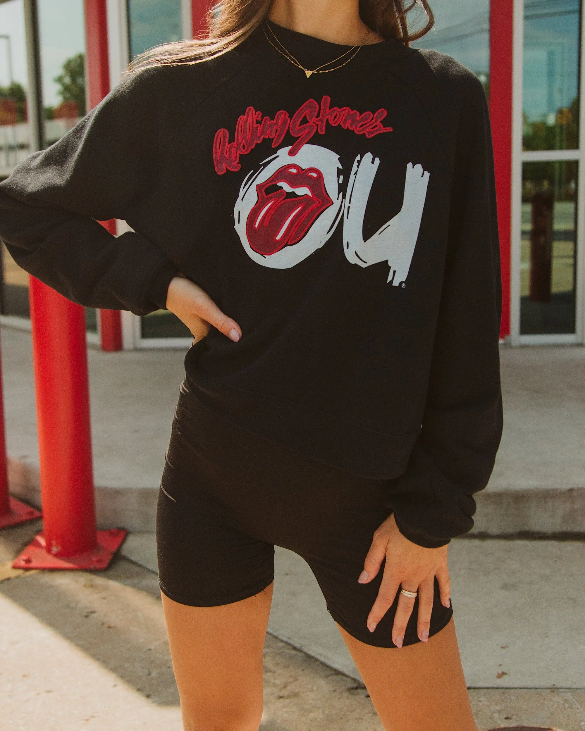 Rolling Stones OU Inside Lick Puff Ink Black Cropped Raglan