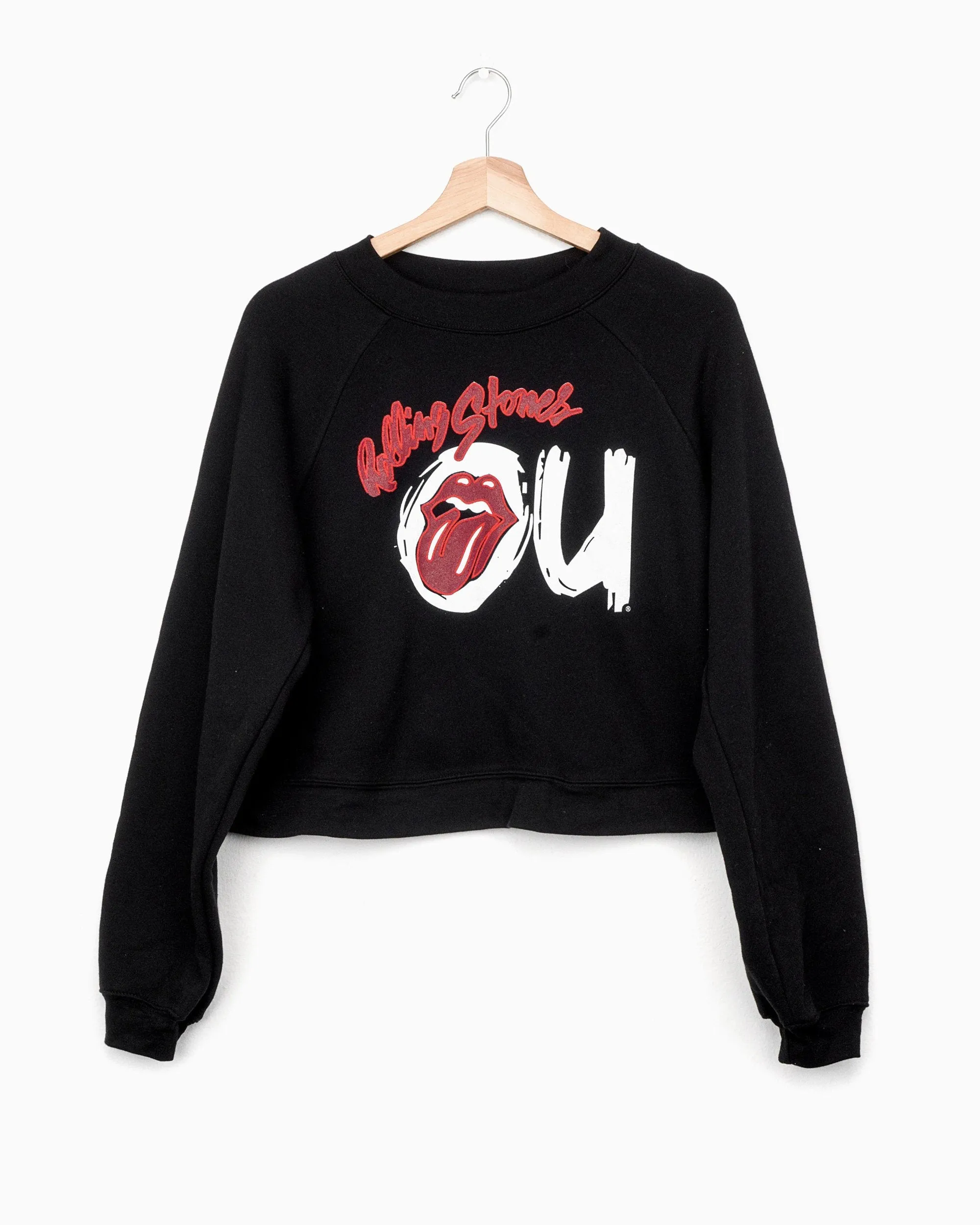 Rolling Stones OU Inside Lick Puff Ink Black Cropped Raglan