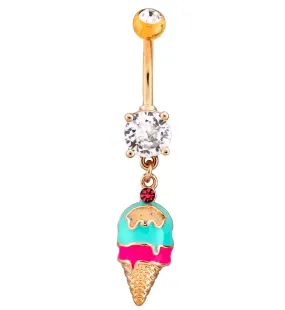 Rose Gold PVD Ice Cream Cone Dangle Stainless Steel Belly Button Ring