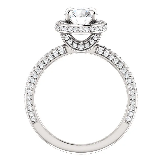 Round Halo Setting with Triple Row Diamond Shank