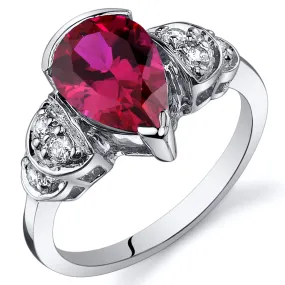 Ruby Tear Drop Ring Sterling Silver 2.50 Carats Size 7