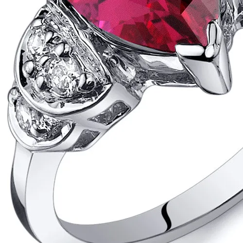 Ruby Tear Drop Ring Sterling Silver 2.50 Carats Size 7