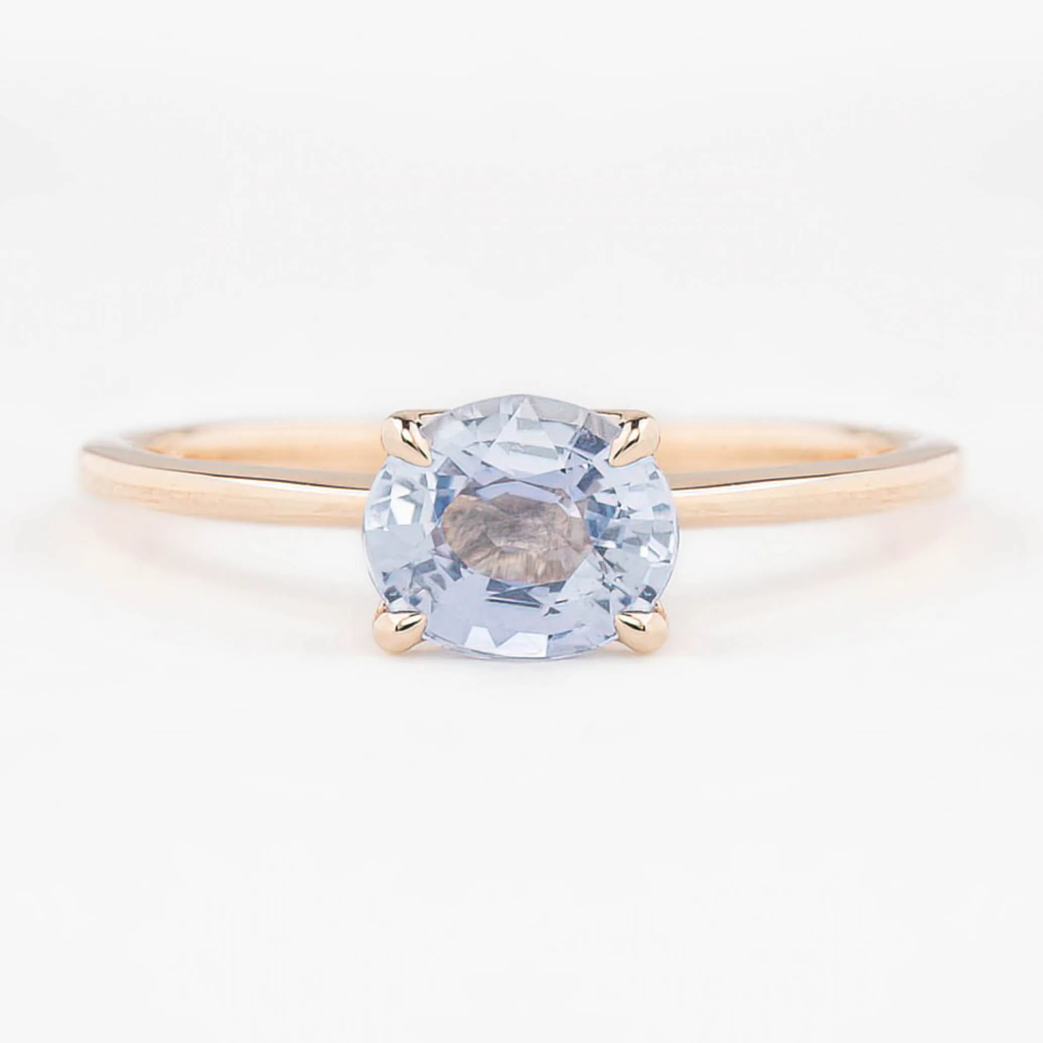 Sara Ring 1.11ct Light Blue Oval Madagascar Sapphire, 14K Rose Gold (One of a kind)