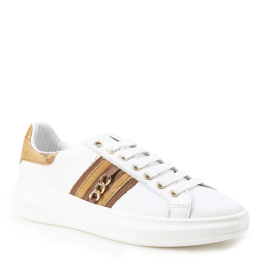 Scarpe Donna 1A Classe Alviero Martini Sneakers in Pelle Bianca con Inserto Geo Classic 0727