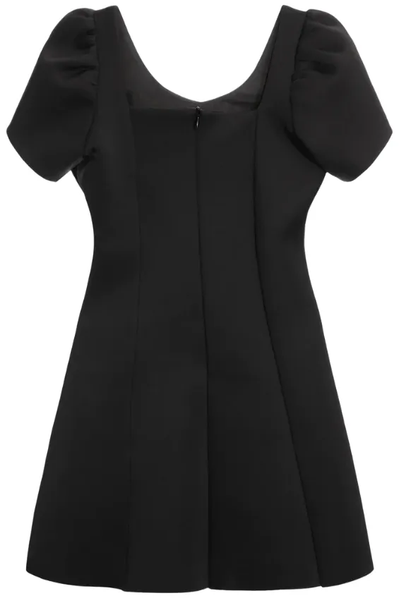 Scuba Puff Sleeve Fit and Flare Dress