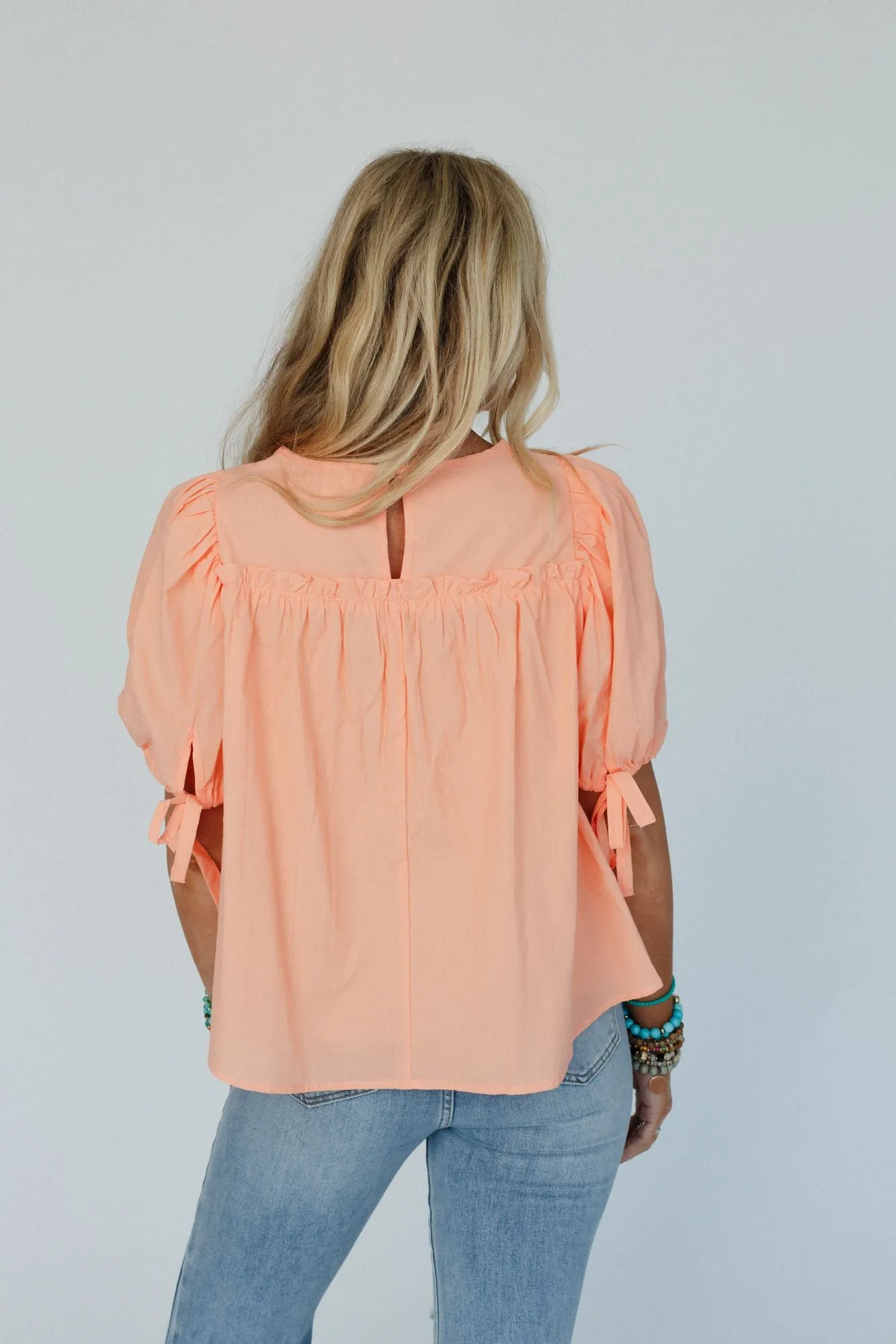 Shirr Delight Puff Sleeve Top - Peach