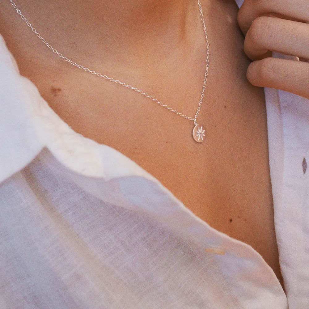 Silver Flower Disc Necklace