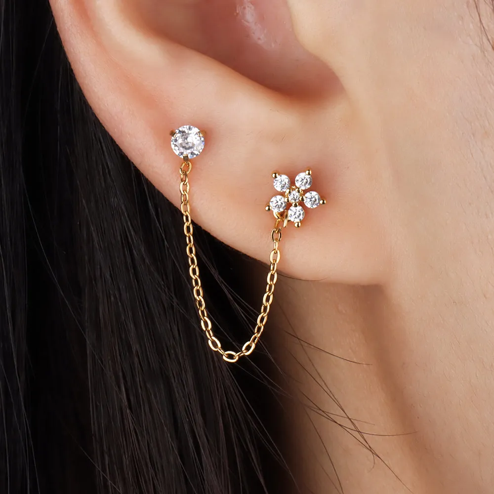 Sparkling Flower Chain Earring