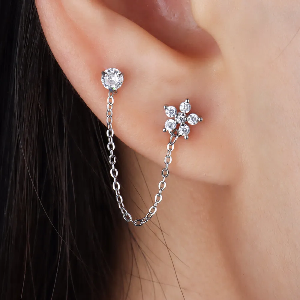 Sparkling Flower Chain Earring