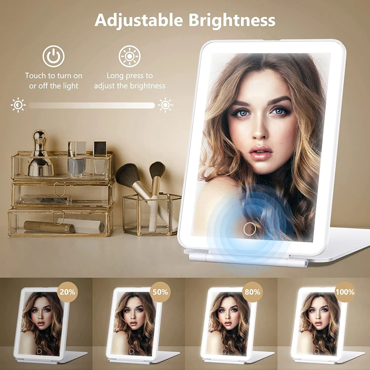 Spring Travel Makeup Mirror with 10X Magnifying Mirror, Vanity Mirror with 80Leds