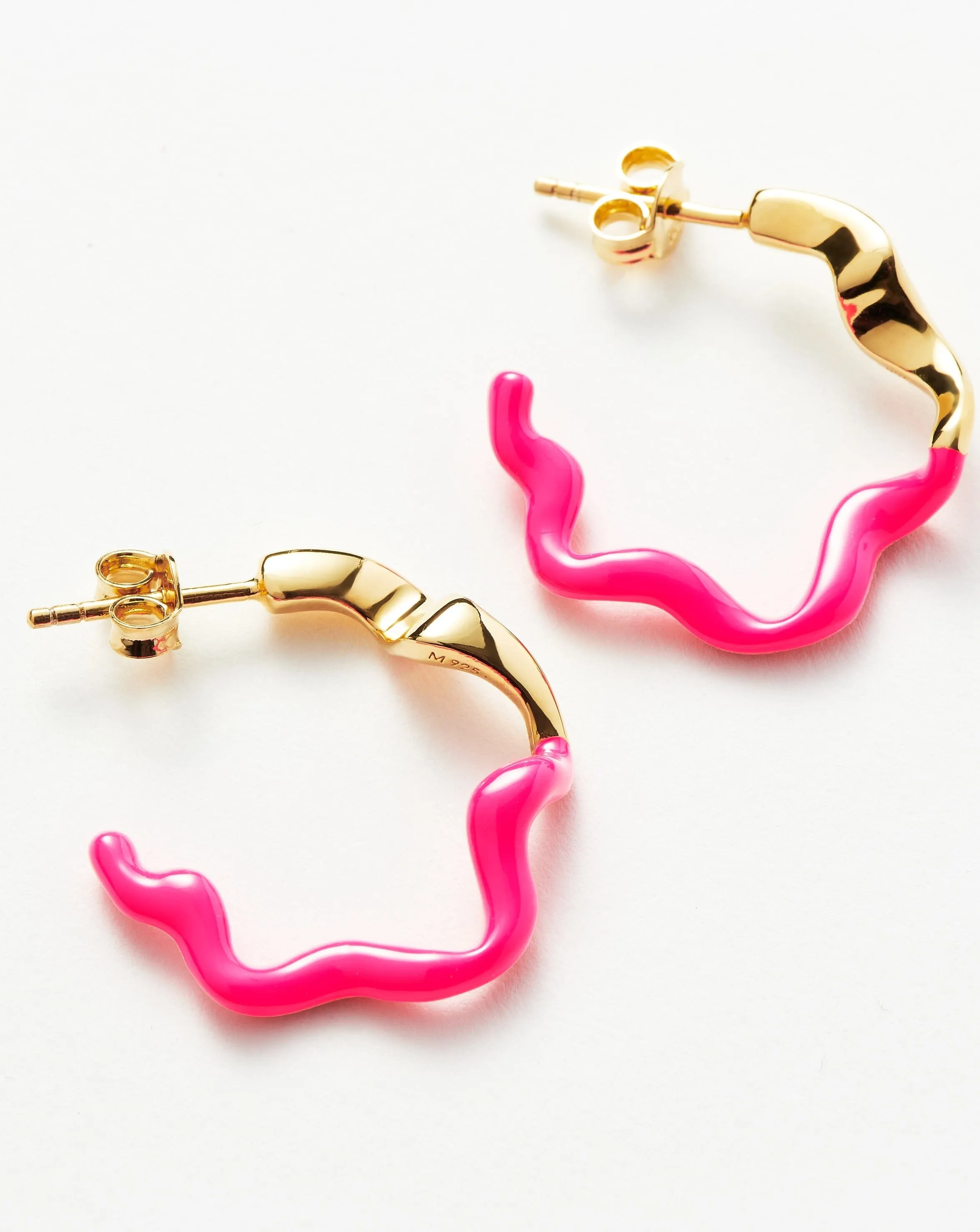 Squiggle Two Tone Enamel Medium Hoop Earrings