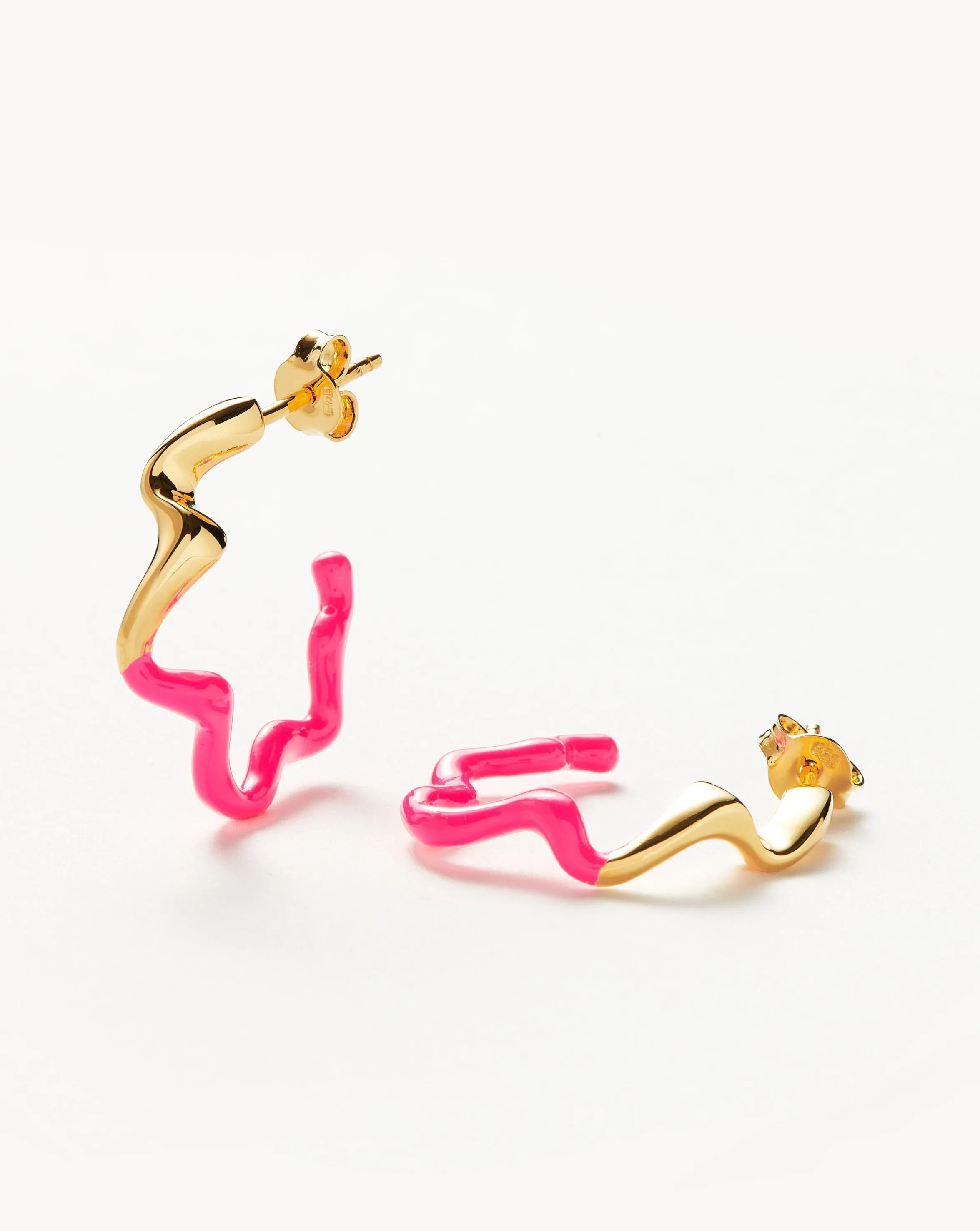 Squiggle Two Tone Enamel Medium Hoop Earrings