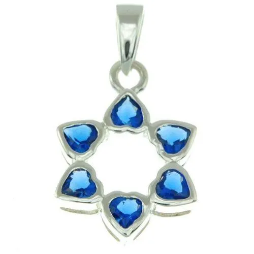 Star of David Pendant hurts blue Colors Gemstone   925 Sterling Silver Necklace