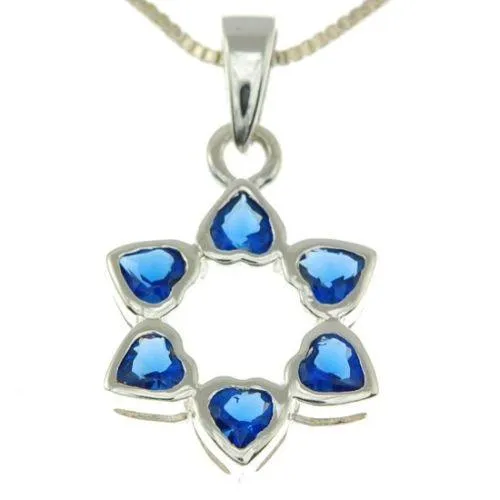 Star of David Pendant hurts blue Colors Gemstone   925 Sterling Silver Necklace