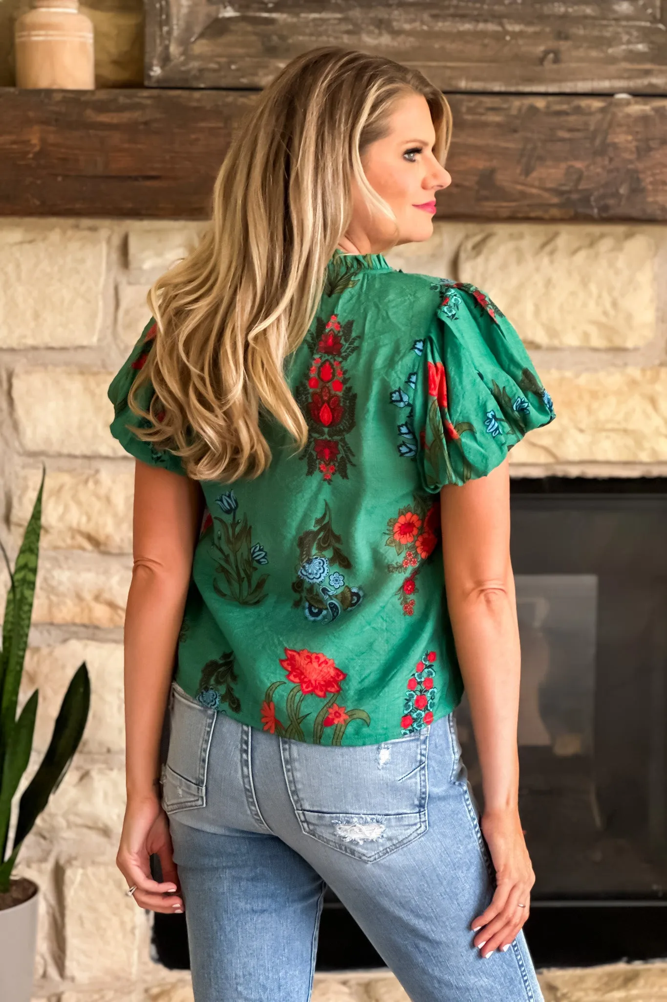 Stems Flower Print Top : Green