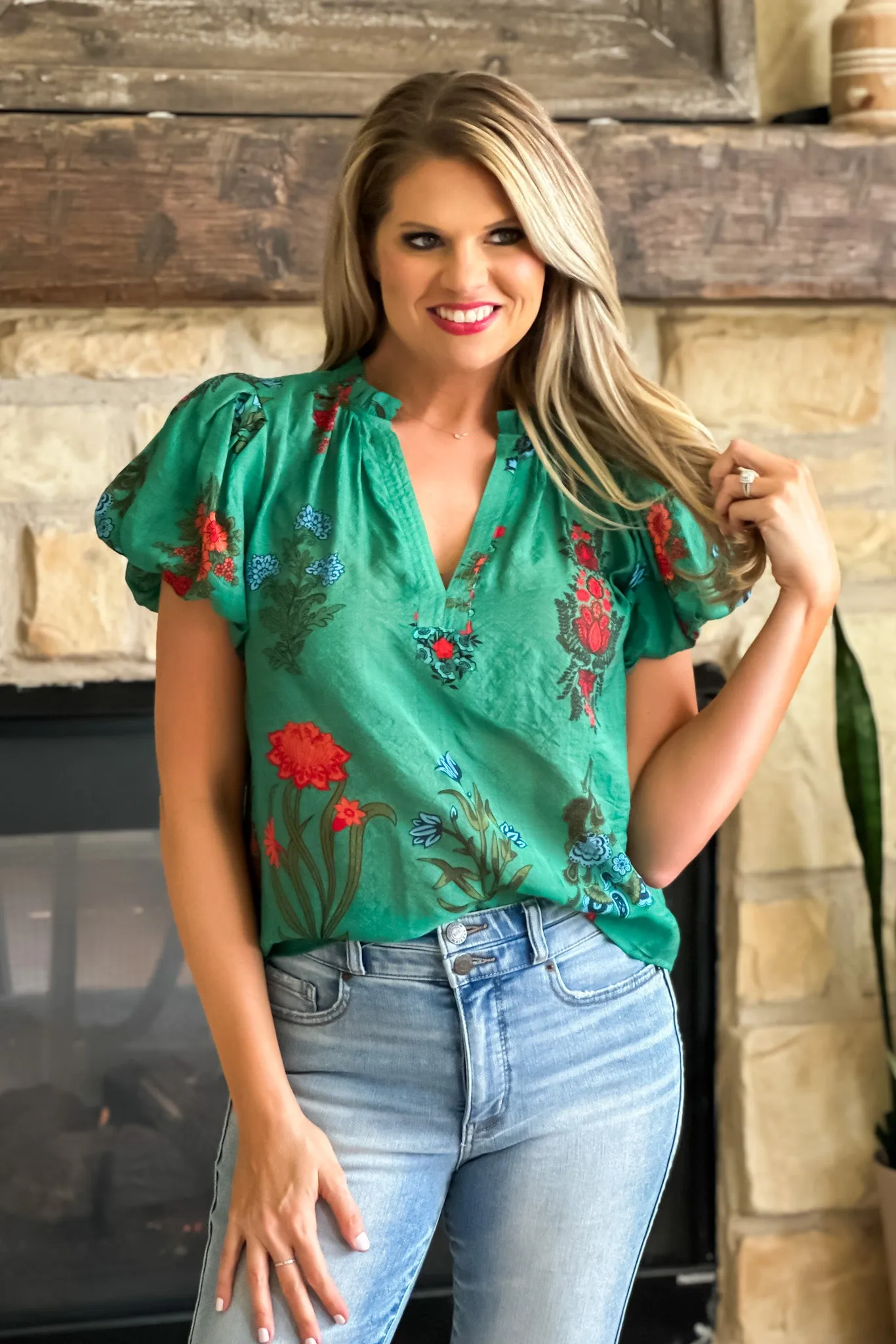 Stems Flower Print Top : Green