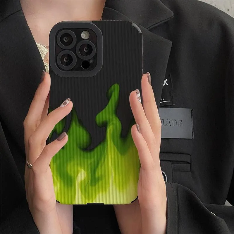 Stylish Green Flame Cute Phone Cases: Leather Covers for iPhone 14, 11, 13, 12 Pro Max, Mini, 6, 7, 8 Plus, X, XS, XR, and SE 2