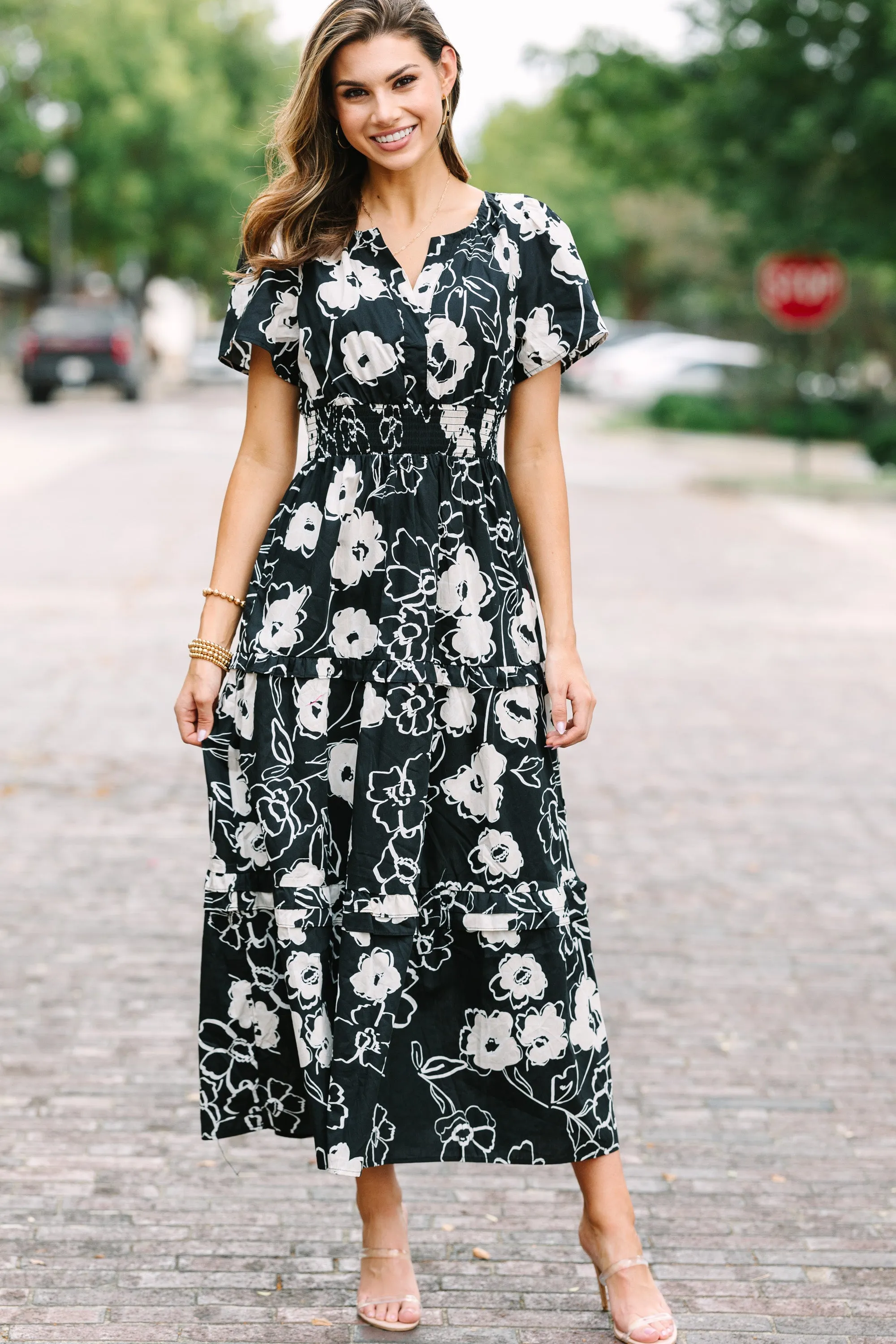 Sugarlips: Call On Me Black Floral Midi Dress