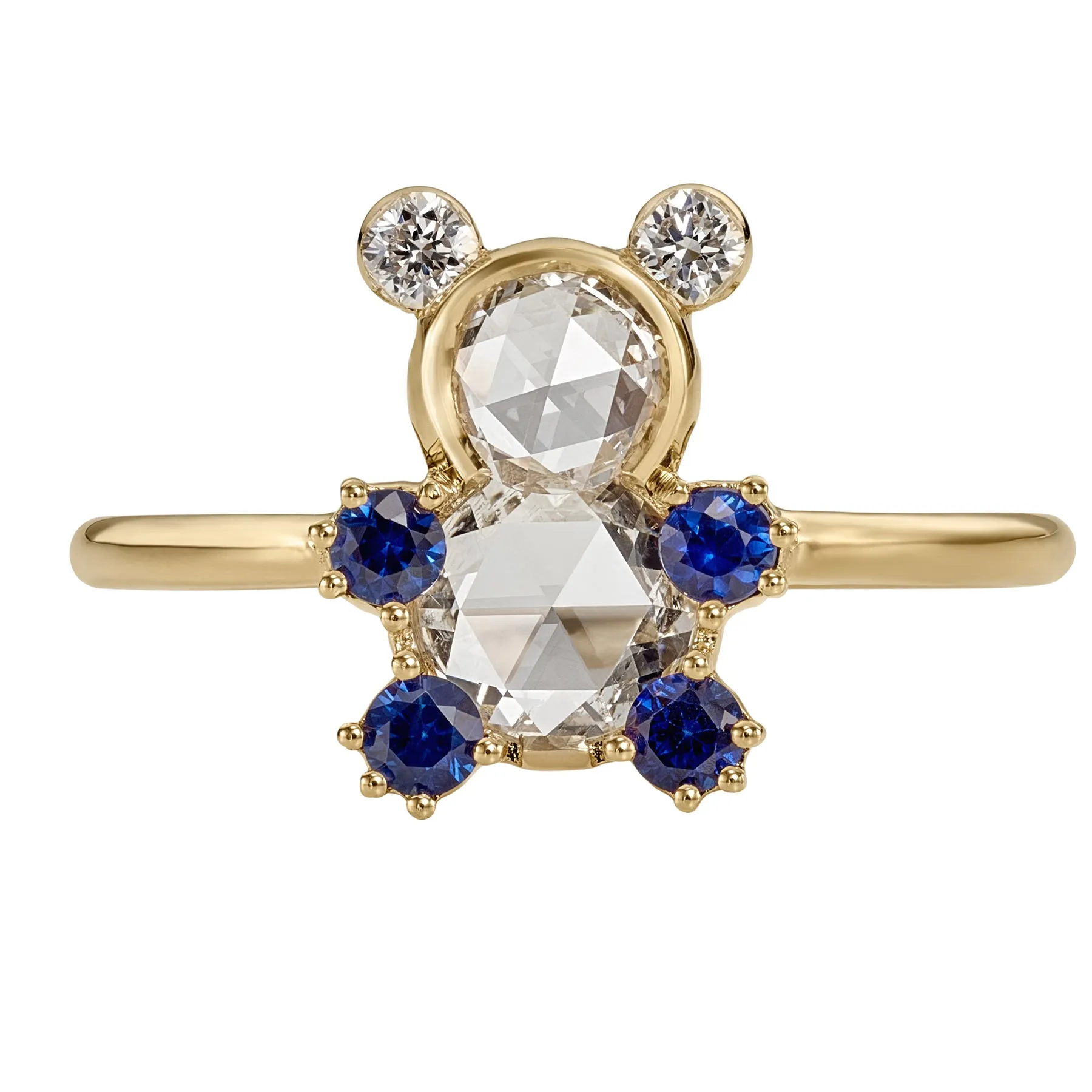 Teddy Bear Rose Cut Diamond & Blue Sapphire Ring