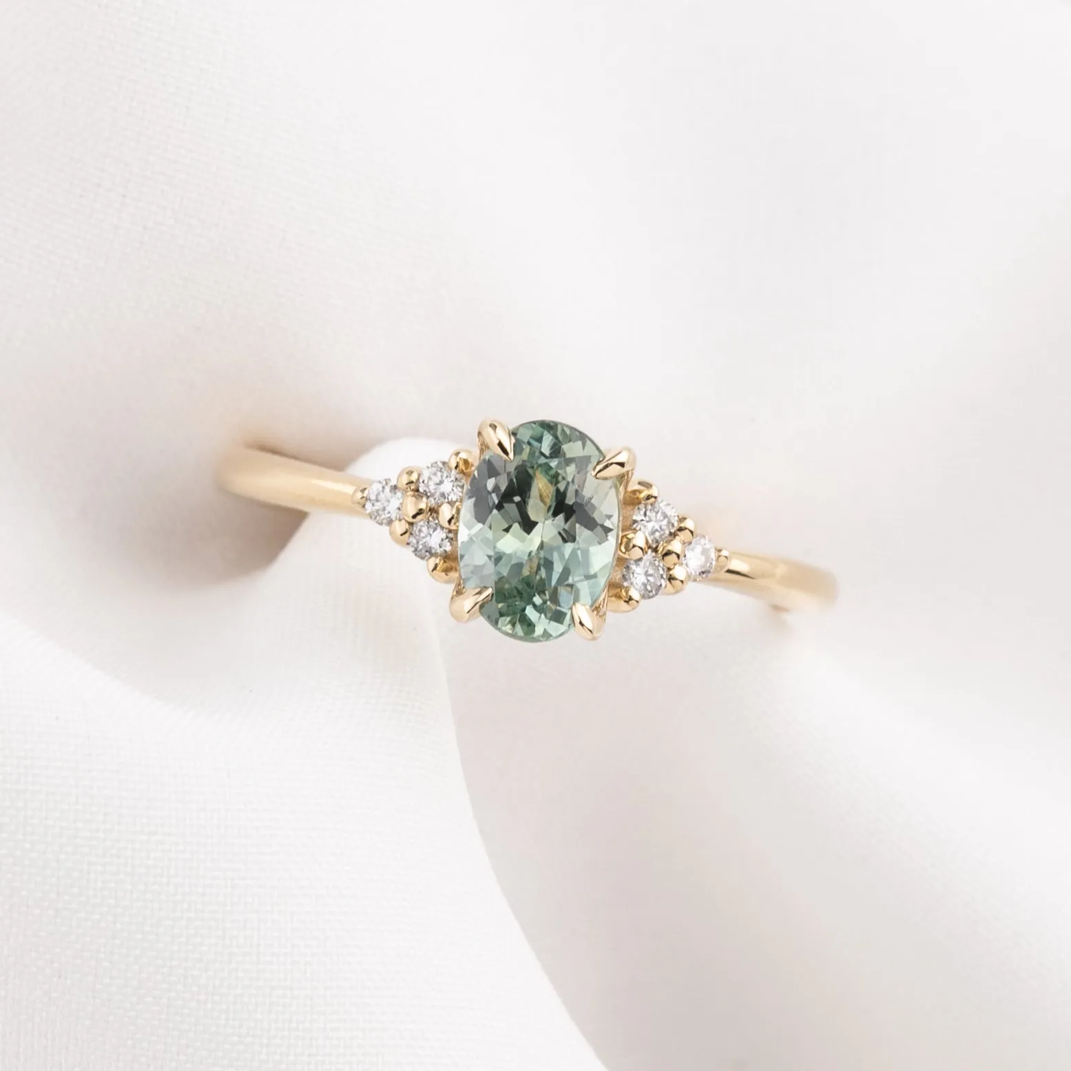 Teresa Ring 1.07ct Light Green Montana Sapphire, 14k Yellow Gold (One of a kind)