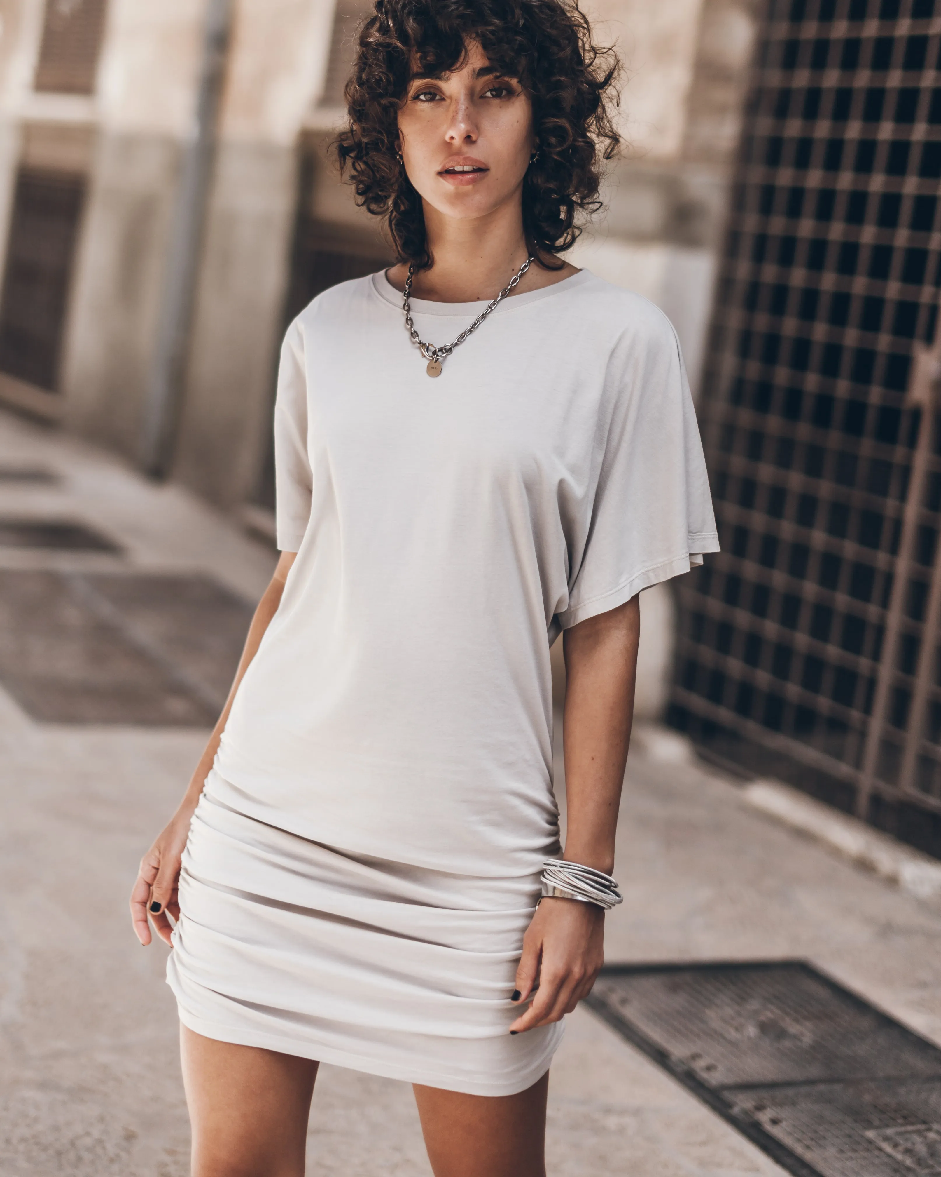 The Light Short Draped T-Shirt Dress