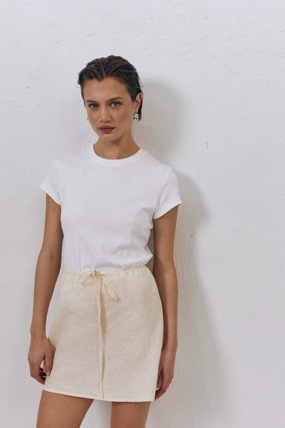 The Way To San Jose Bias Cut Linen Mini Skirt Cream