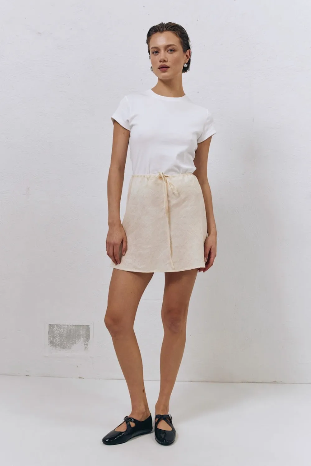 The Way To San Jose Bias Cut Linen Mini Skirt Cream