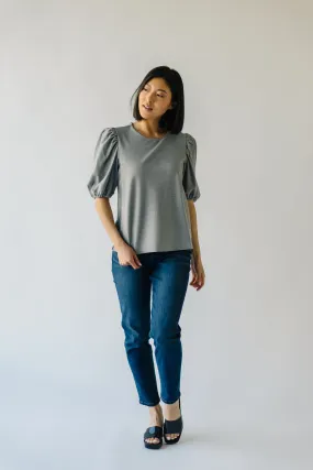 The Winslow Ponte Puff Sleeve Blouse in Heather Grey