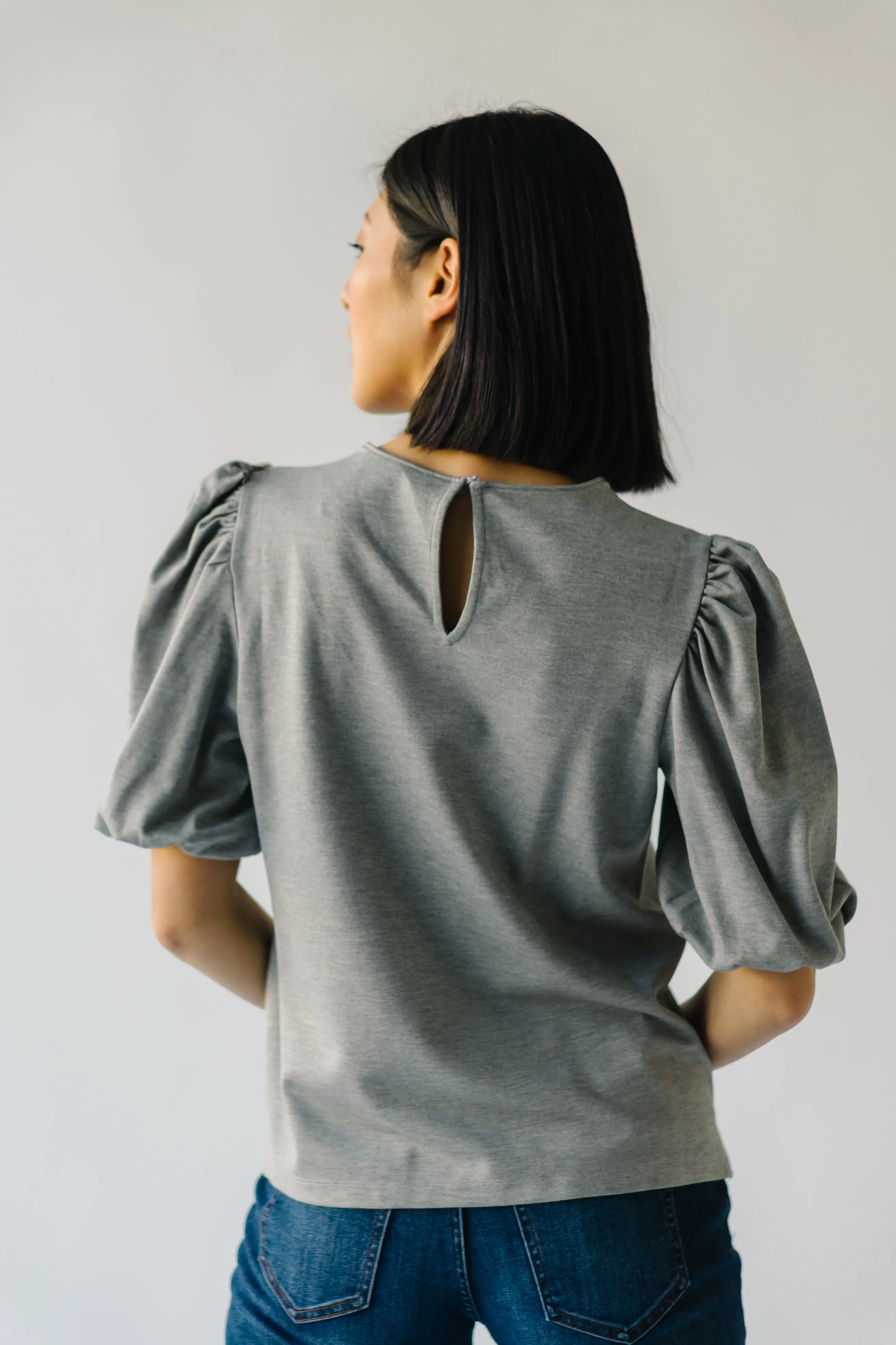 The Winslow Ponte Puff Sleeve Blouse in Heather Grey