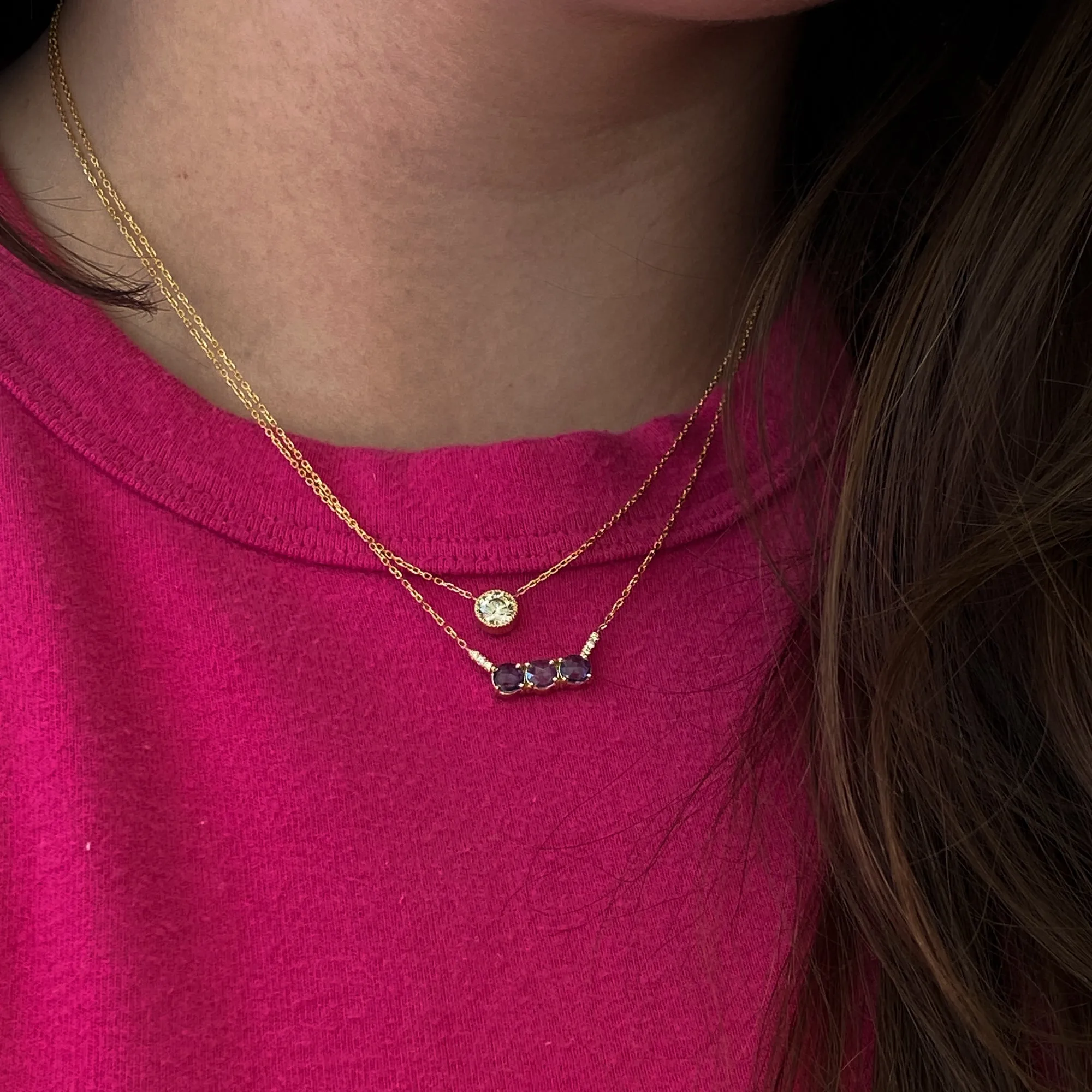 Three Rose-cut Blue Sapphire Equilibrium Necklace