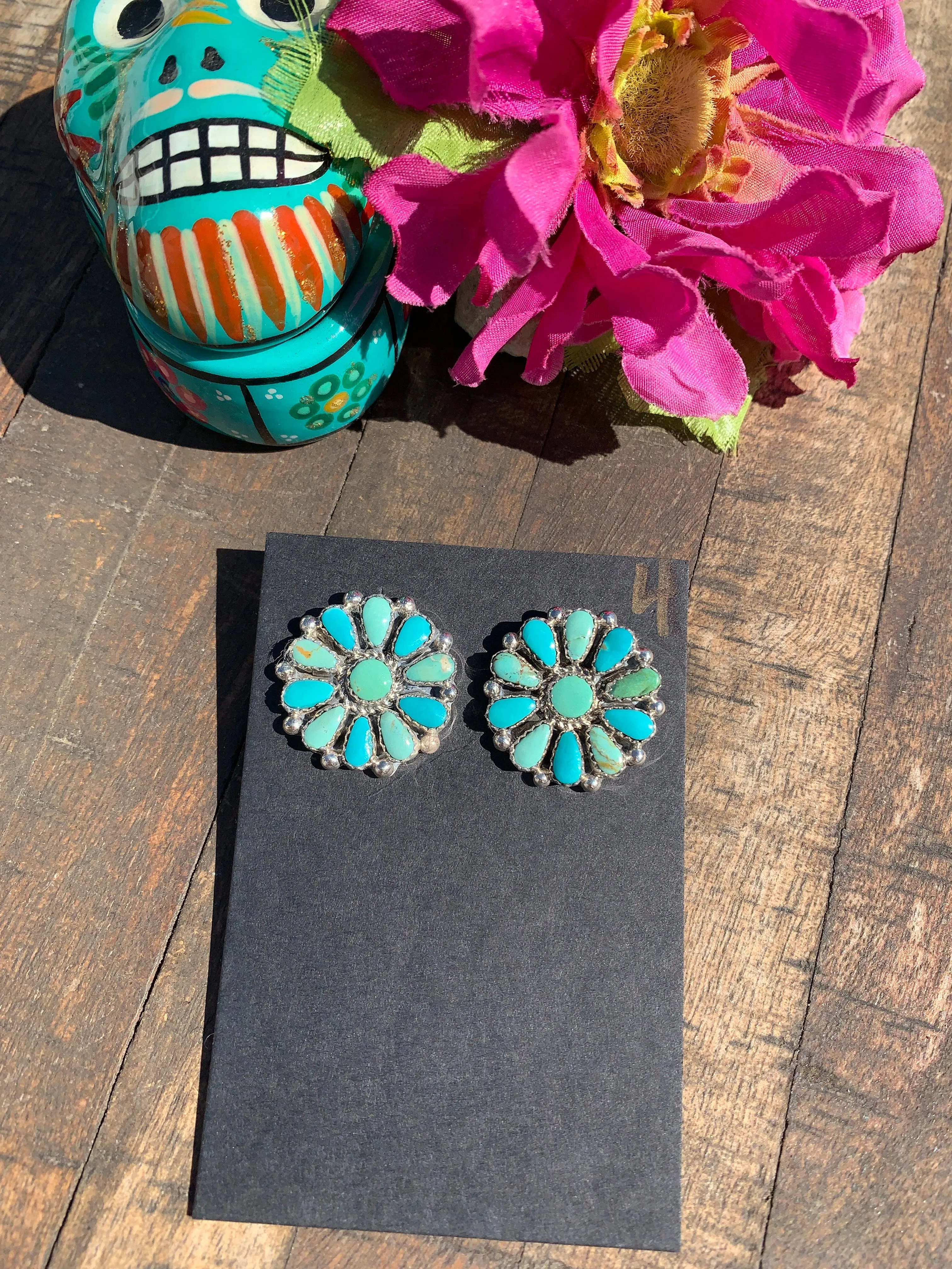 Turquoise Flower Cluster Earrings #4