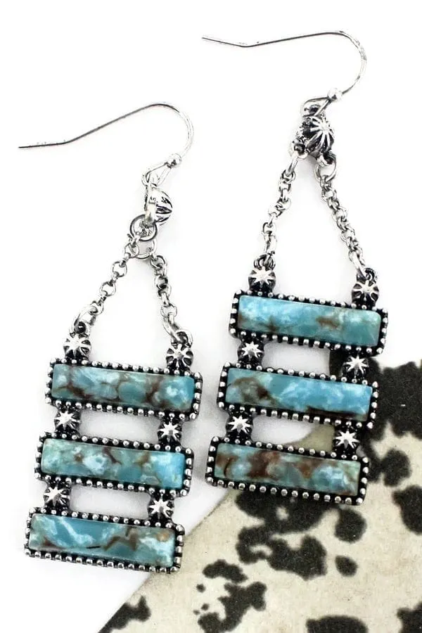 Turquoise swirl 3 layer BAR EARRINGS