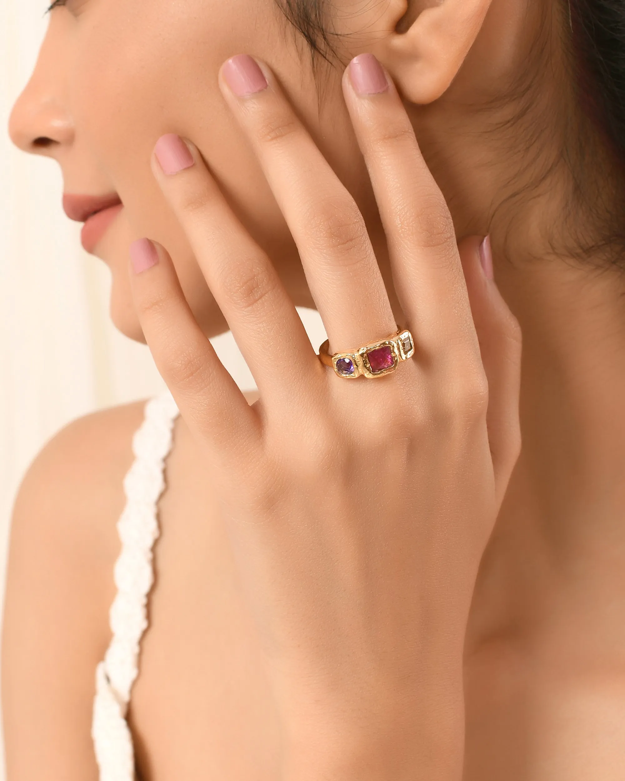 Vama | Larissa Ring | Metal-Sterling Silver | Stone-Citrine Pink Tourmaline | Finish-Shiny