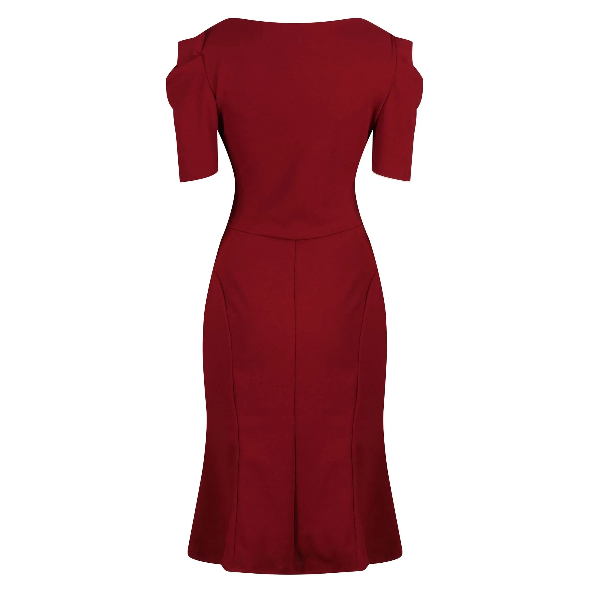 Vintage 1940s Wine Red Gathered Puff Sleeve Pencil Dress