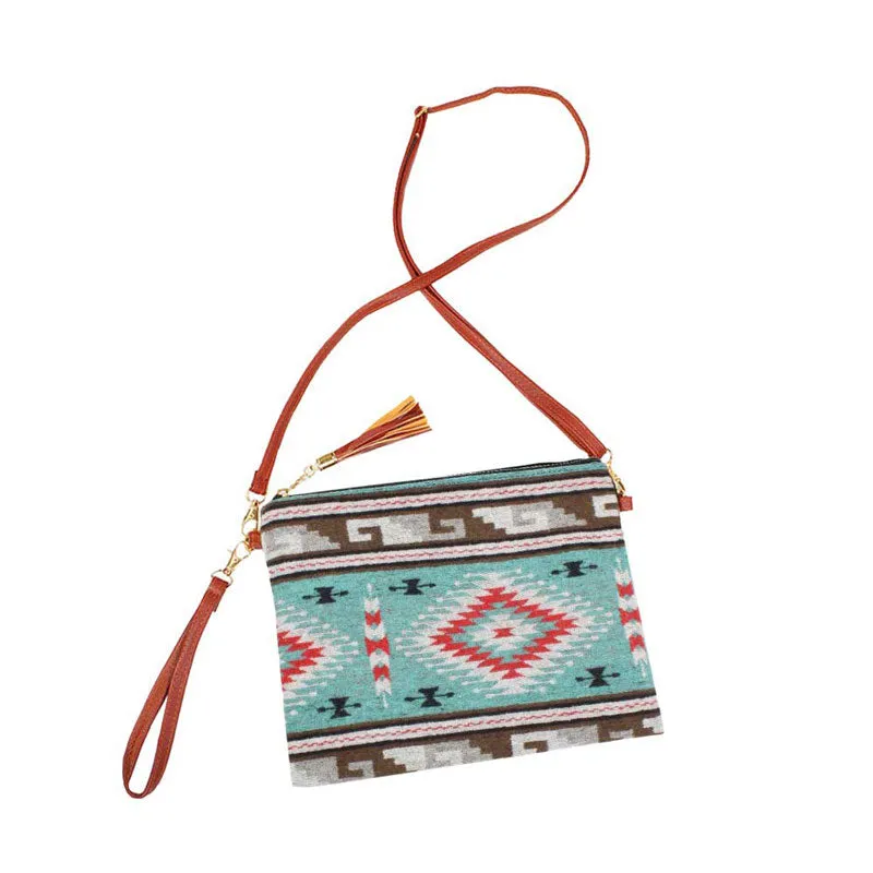 Western Patterned Crossbody Clutch Bag