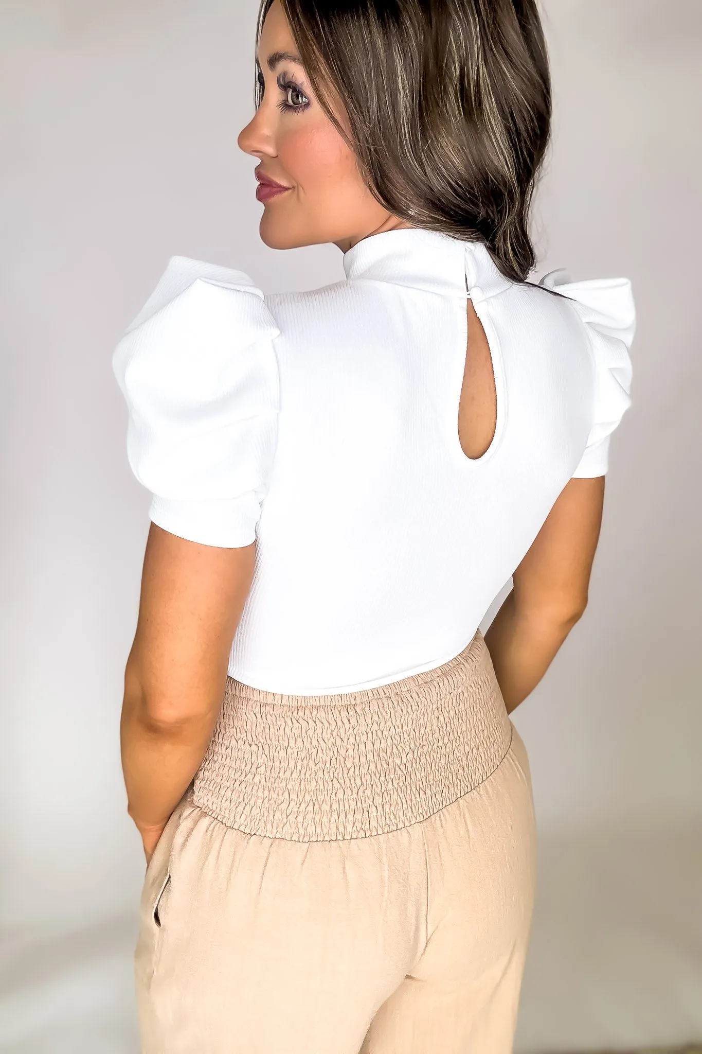 White Short Puff Sleeve Bodysuit