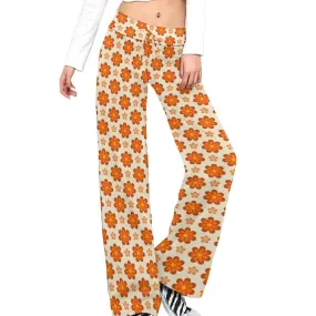 Wide Leg Pants Women, Wide Leg Yoga Pants Women, Hippie Pants Women, Orange Floral Pants Women, 70s inspired pants women