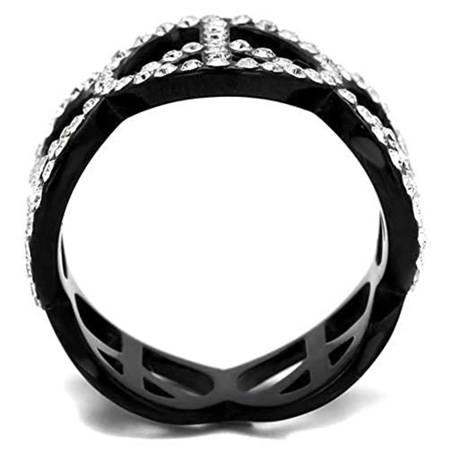 WildKlass Stainless Steel Ring IP Black Women Top Grade Crystal Clear