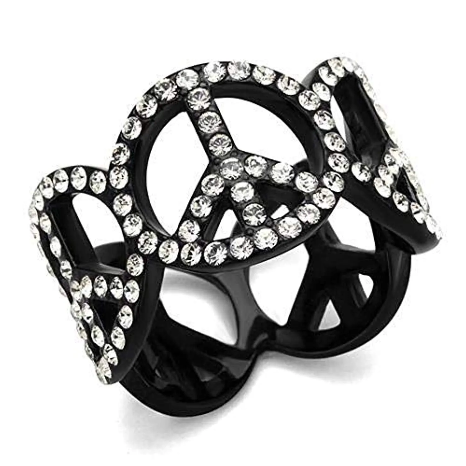 WildKlass Stainless Steel Ring IP Black Women Top Grade Crystal Clear