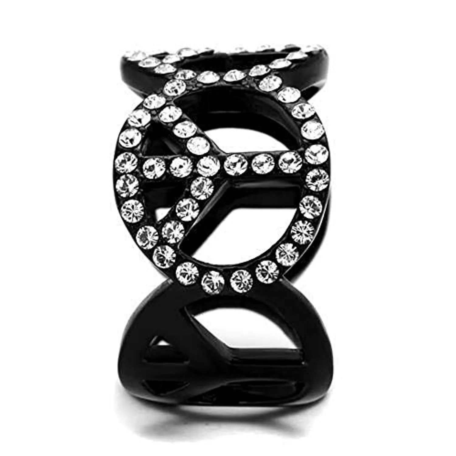 WildKlass Stainless Steel Ring IP Black Women Top Grade Crystal Clear