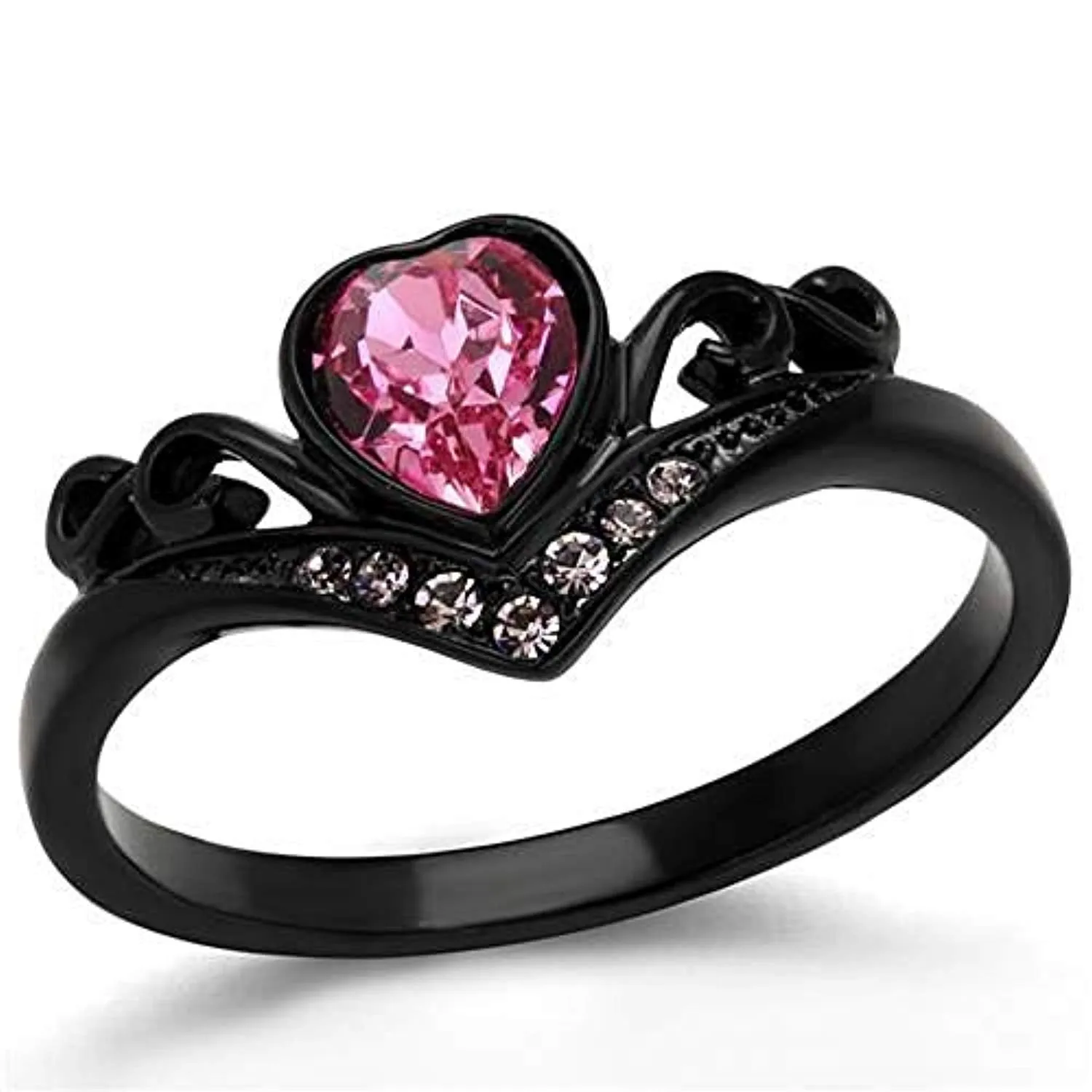 WildKlass Stainless Steel Ring IP Black Women Top Grade Crystal Rose