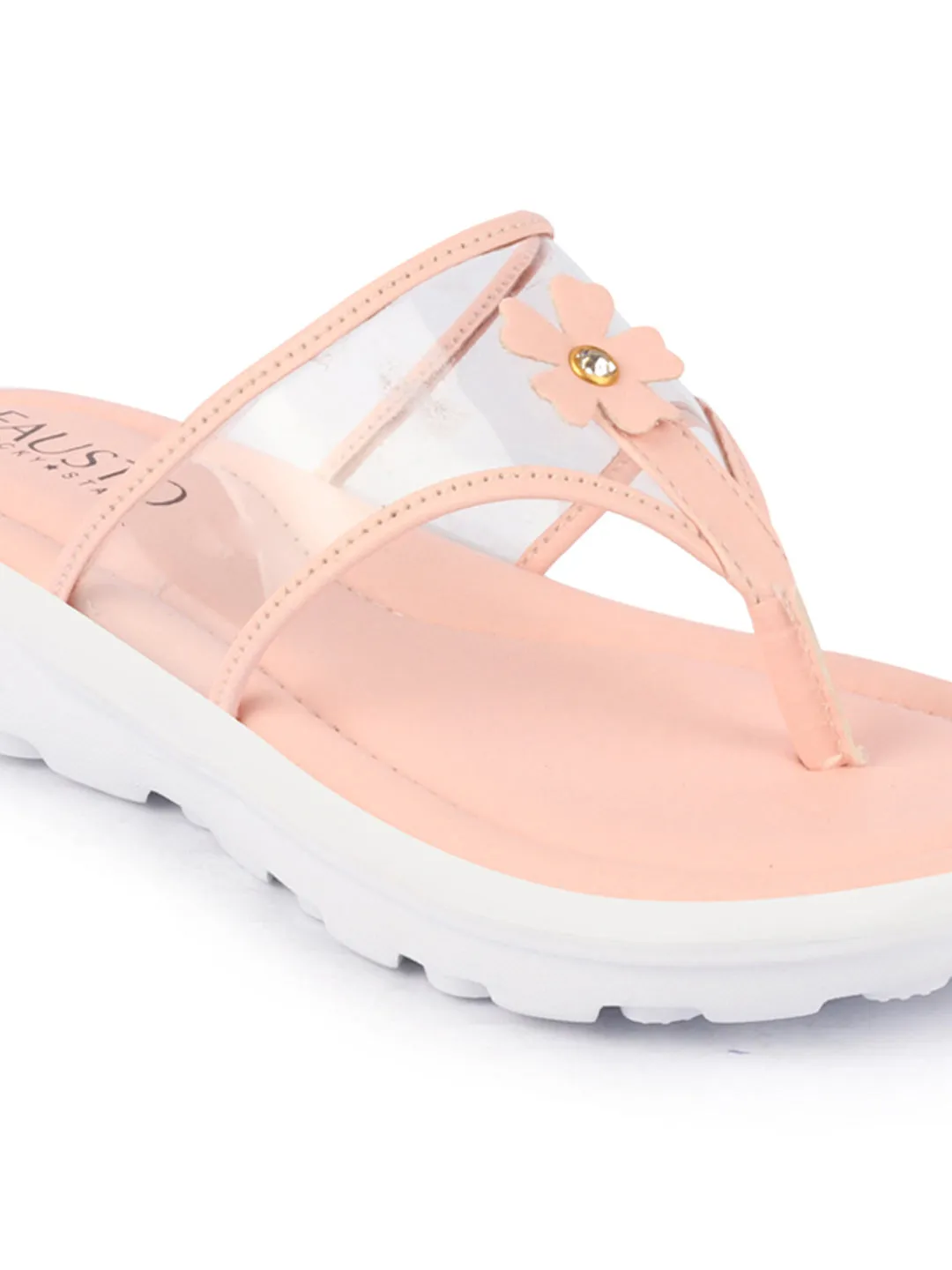 Women Pink Casual Party Beach Fashion Stylish Floral Design Thong Flats Wedges Slipper