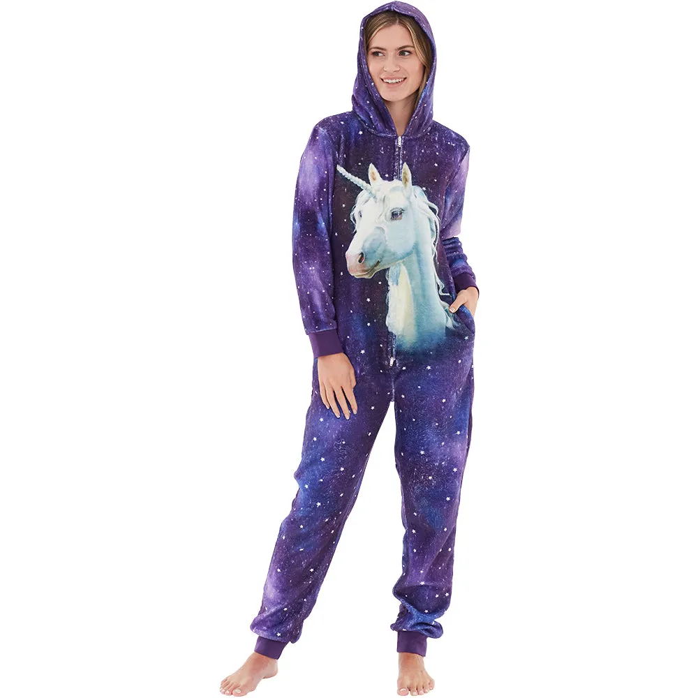 Womens Digital Print Unicorn Purple Onesie