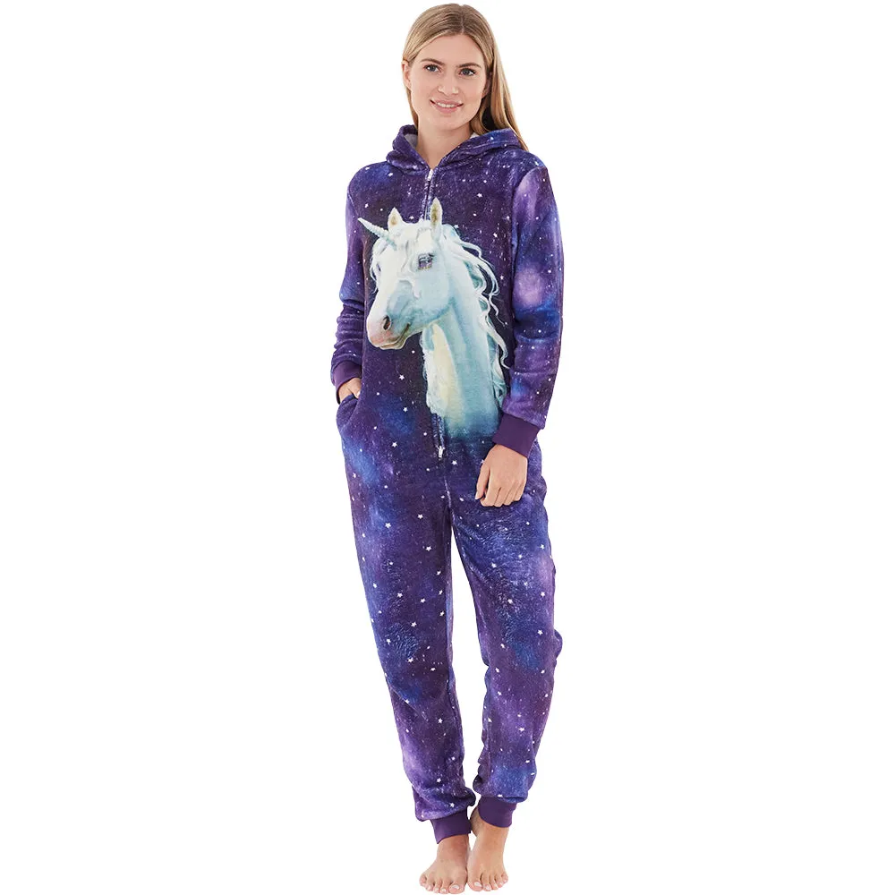 Womens Digital Print Unicorn Purple Onesie