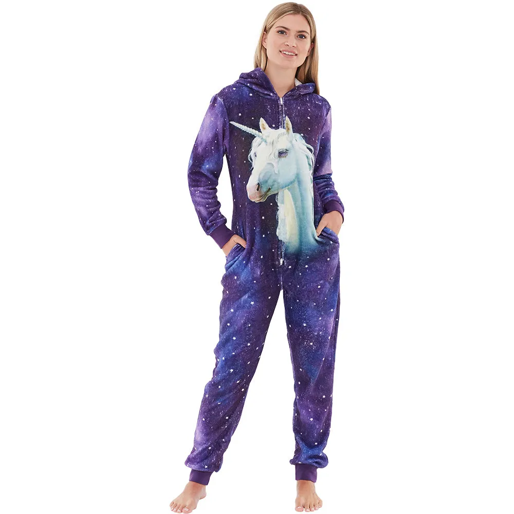 Womens Digital Print Unicorn Purple Onesie