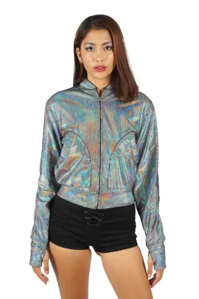 Womens Silver Bomber Jacket